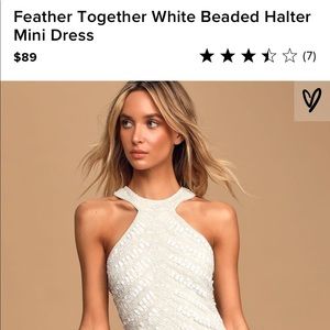 Feather Together White Beaded Halter Mini Dress